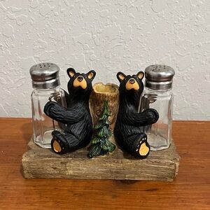 Bearfoots by Jeff Fleming Rustic Bear Salt  Pepper & Toothpick Shaker Set LTD Ed